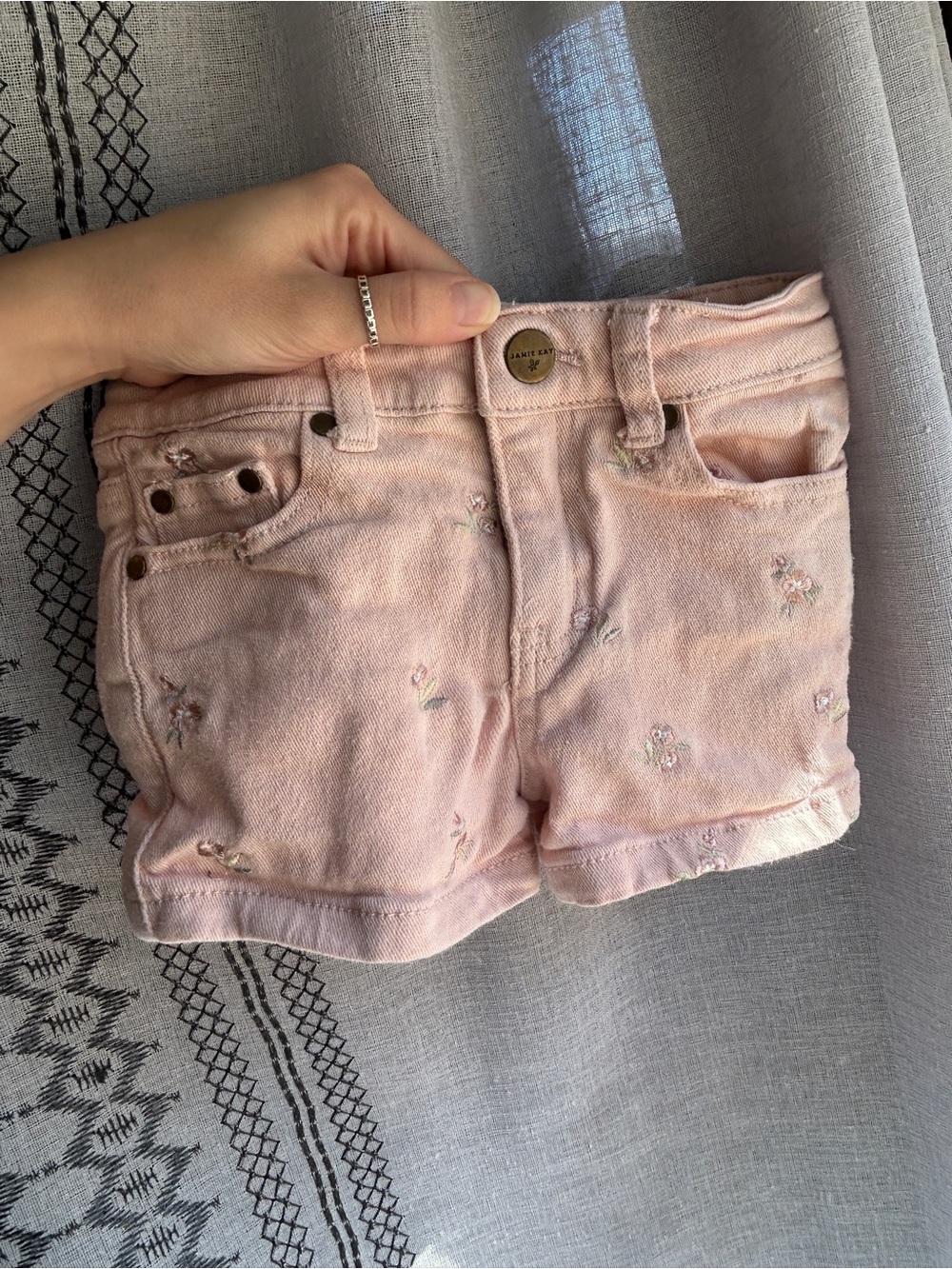 Jamie Kay Lola Shortie Goldie Embroidery Pink Embroidered Girls' Denim Shorts